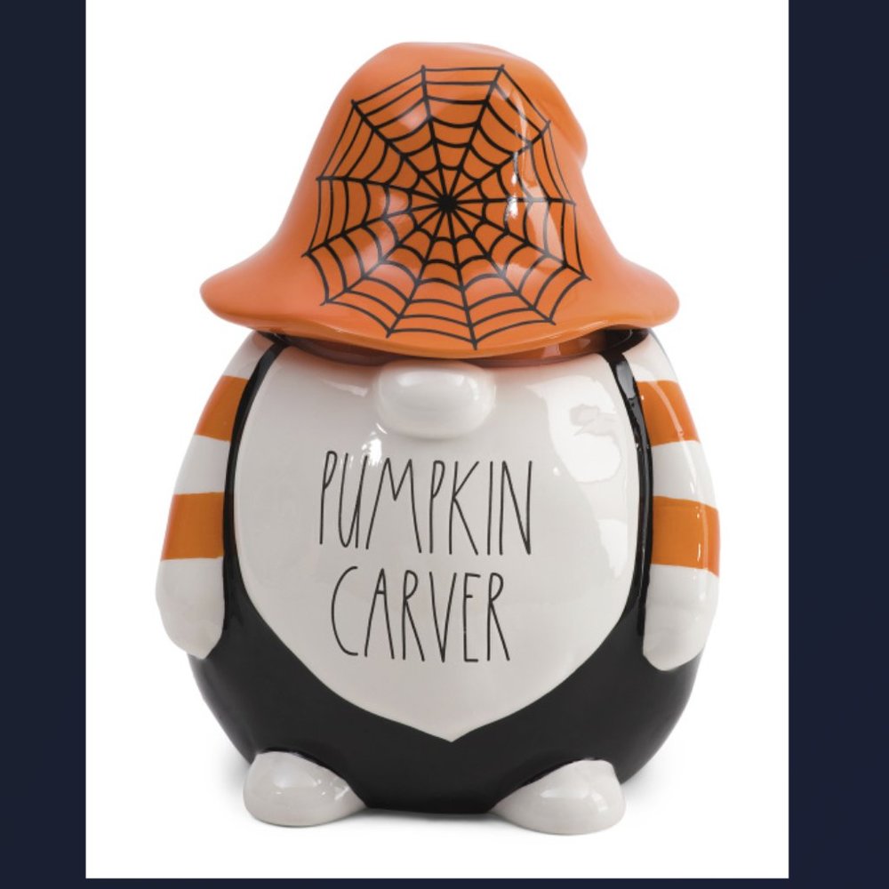 NEW Rae Dunn Halloween PUMPKIN CARVER Gnome Canister Cookie Candy Jar